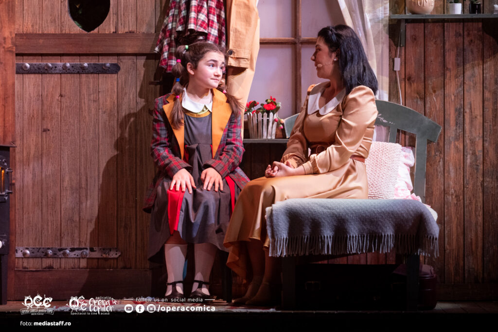 Copil talentat - Iarina Maria Popescu, pe scena in spectacolul Matilda , simbolizând o performanță echilibrată susținută de părinți și școală.